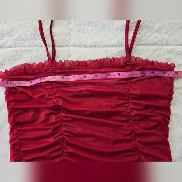 Red Ruched Mesh Chemise - Picture 5 of 5